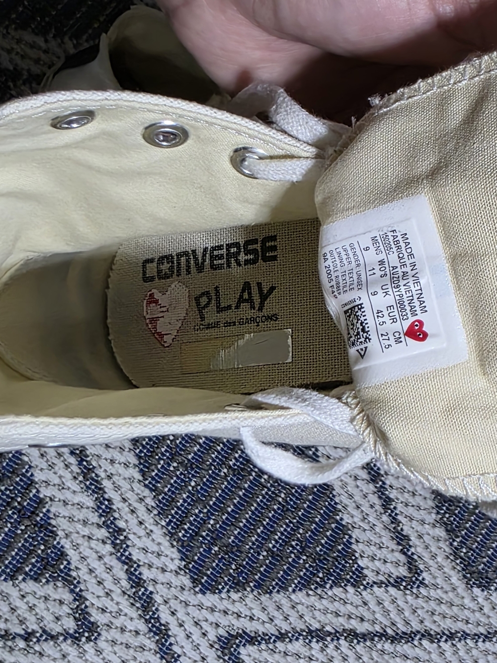 Comme Des Garcons Converse All Star High-Top Sneakers in Ivory and Navy